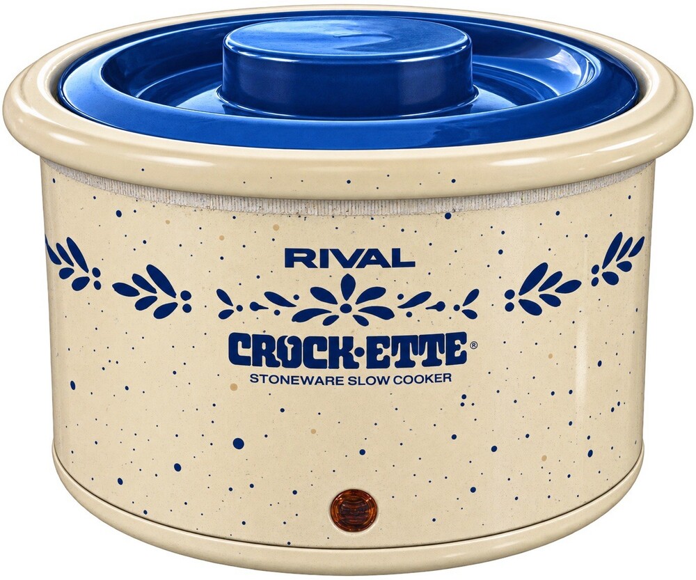 Vintage Rival Crock-Ette Country Cottage Blue Stoneware Slow Cooker Tested Works